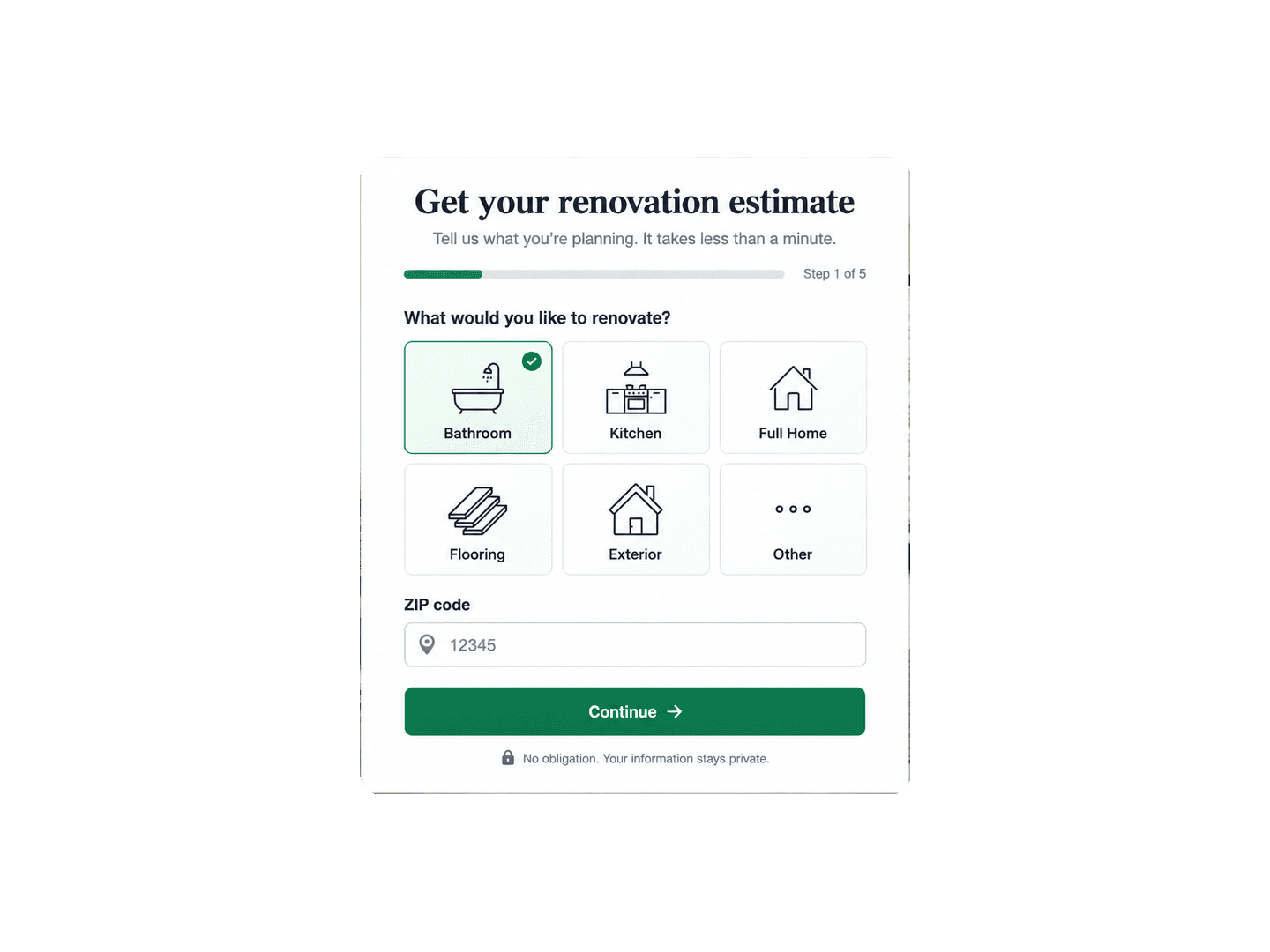 Talavio renovation estimate widget preview